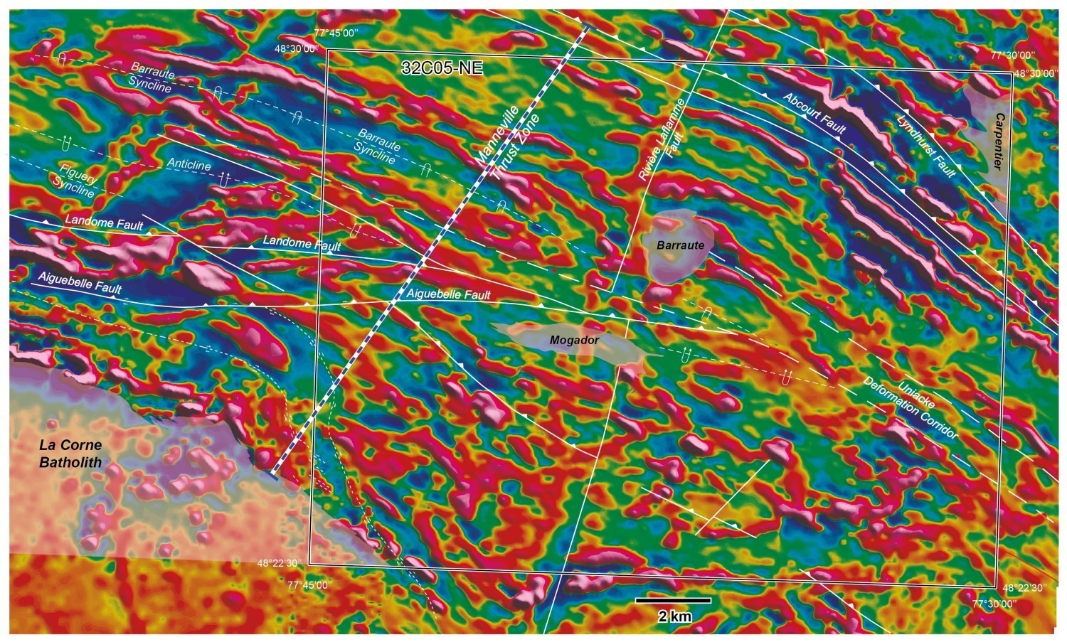 Cartes du gradient aéromagnétique de la région de Barraute-Est.